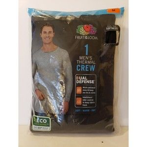 Fruit Of The Loom Mens Thermal Shirt Dual Defense Size Medium Black Crew NEW